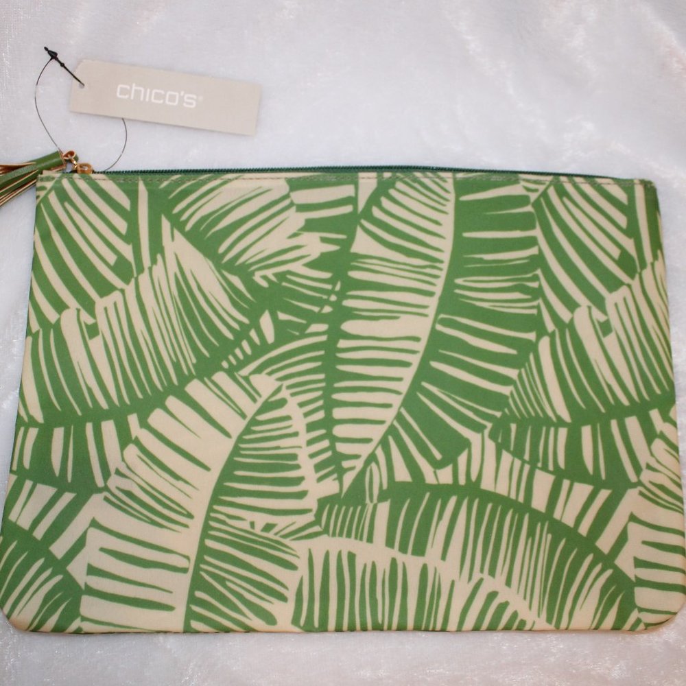 Chico's NWT Pouch/ Clutch/ Cosmetic Bag w Green Palm Print